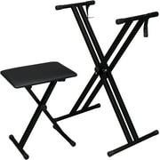QuellQuest Double X Keyboard Stand and Bench Set, Adjustable Height Digital Piano Stand with Lockable Straps for 49 61 76 88 Keys
